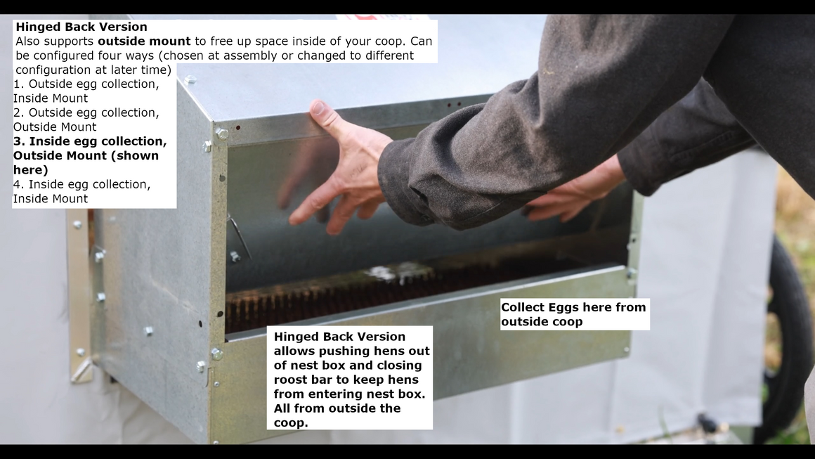 Large (48") Reversible Roll Out Chicken Nest Box (Up To 50 hens) - hinged back / allows exterior mount