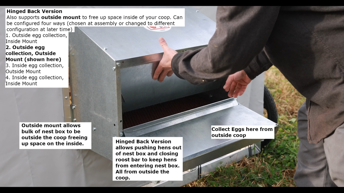 Large (48") Reversible Roll Out Chicken Nest Box (Up To 50 hens) - hinged back / allows exterior mount